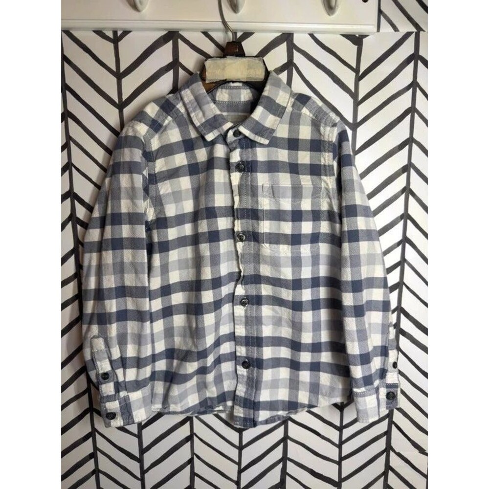 The Children’s Place Blue White Plaid Cotton Long Sleeve Button Down 5T 7178